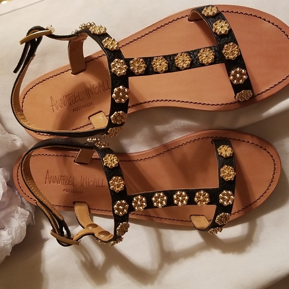 Annabel Ingall Studded Embellished Gold Sandals